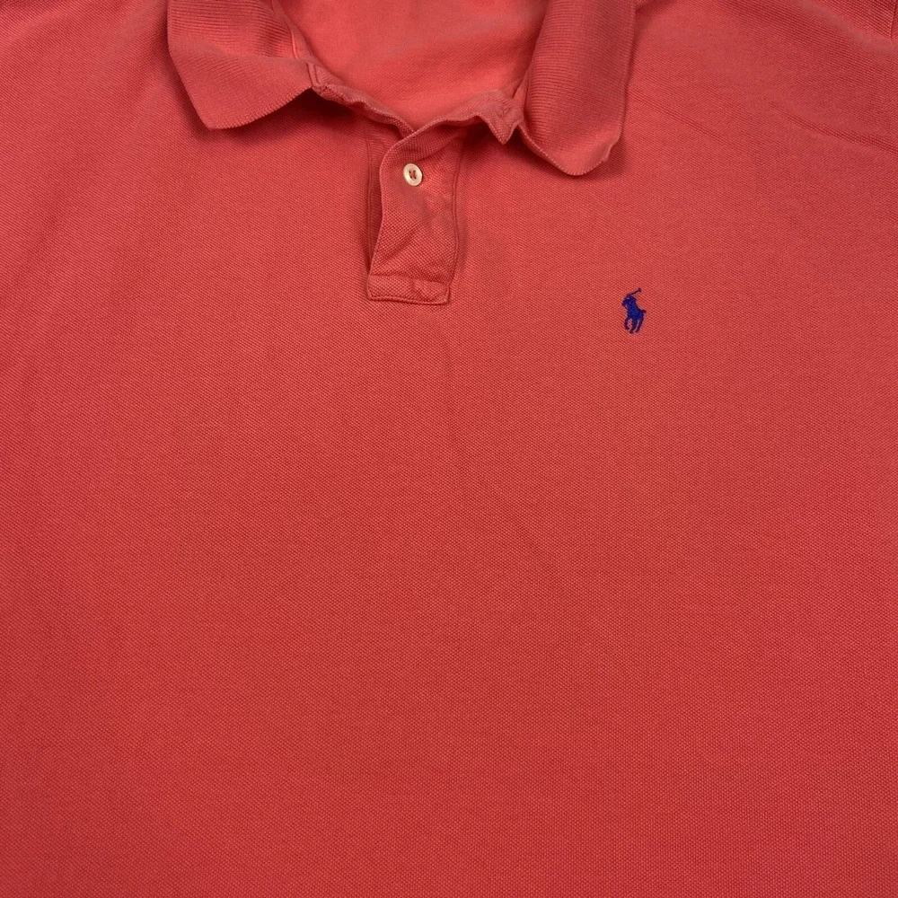 VTG Polo Ralph Lauren Polo Shirt Red Cotton Short Sleeve Blue‎ Pony Men SIze XL